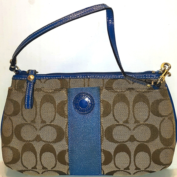 Coach Handbags - Rare COACH Blue Signature Stripe Large Wristlet